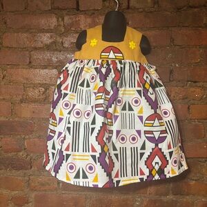 Mustard & Multicolor Geometric Toddler Dress